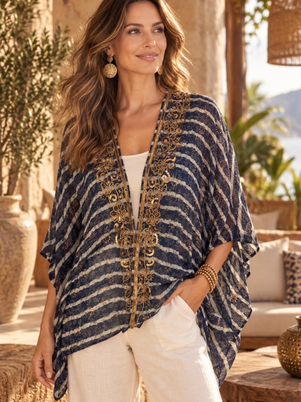 NWT Soft Surroundings Sheer Beaded Topper Size Small/Medium